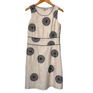 BODEN Black White Sheath Dress Sleeveless Sz US 6R Embroidered Designs Cotton
